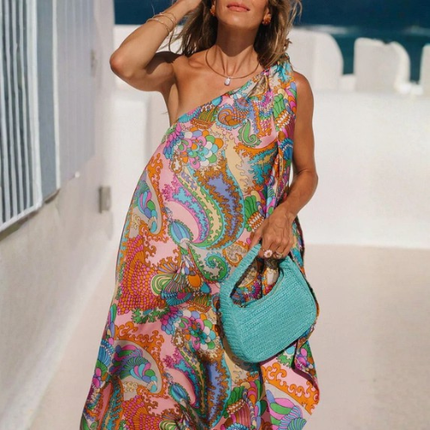 Women’s Asymmetric Printed Maxi Dress