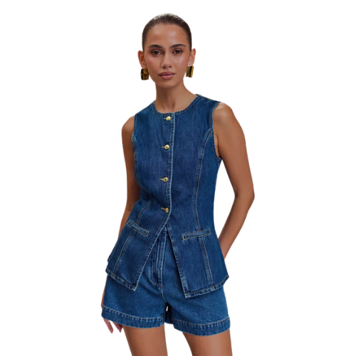 Women’s Blue Denim Vest and Shorts Set