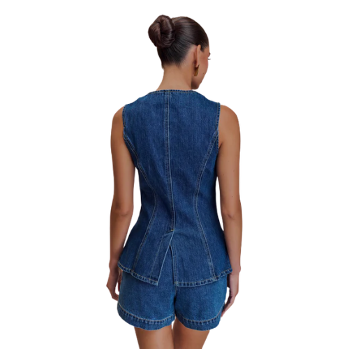 Women’s Blue Denim Vest and Shorts Set