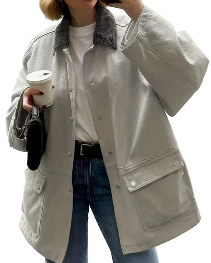 Women’s Button-Front Coat with Contrasting Collar
