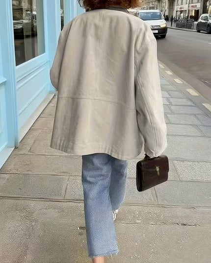 Women’s Button-Front Coat with Contrasting Collar