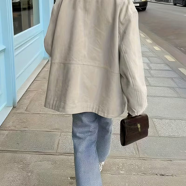 Women’s Button-Front Coat with Contrasting Collar