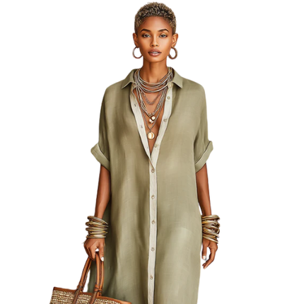 Women’s Button Front Shirt Maxi Dress