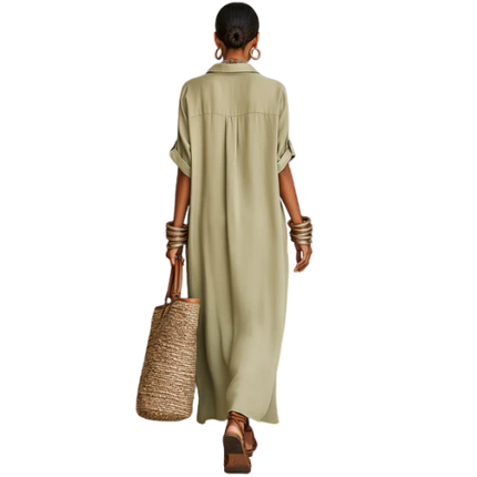 Women’s Button Front Shirt Maxi Dress