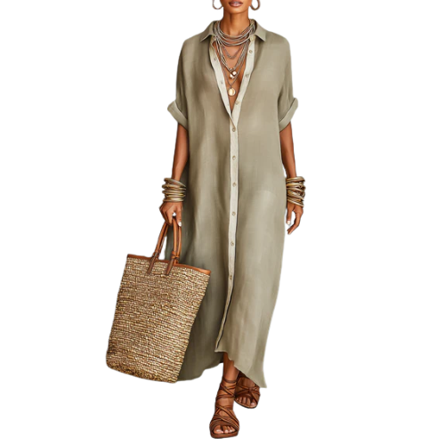 Women’s Button Front Shirt Maxi Dress