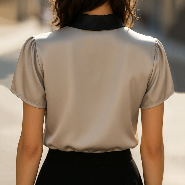 Women’s Contrast Collar Keyhole Blouse