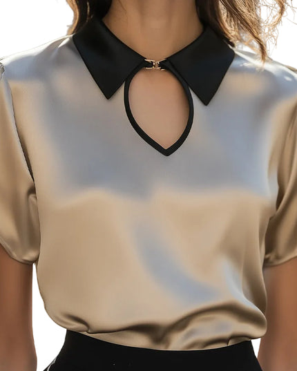 Women’s Contrast Collar Keyhole Blouse