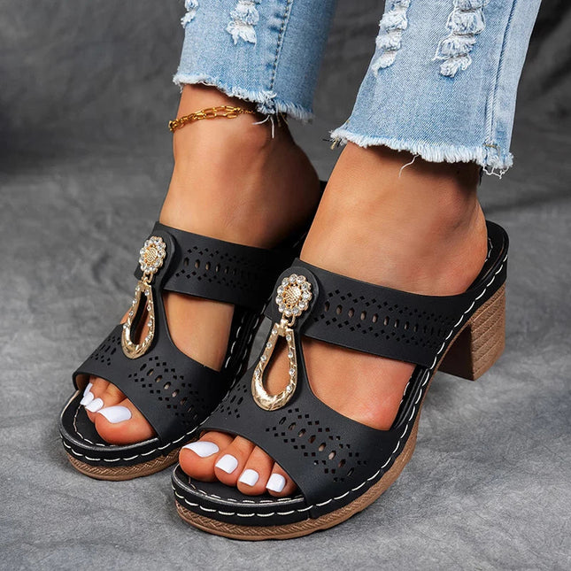Women’s Cutout Open Toe Heeled Mules