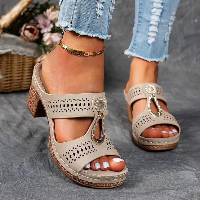 Women’s Cutout Open Toe Heeled Mules