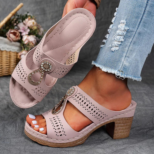 Women’s Cutout Open Toe Heeled Mules