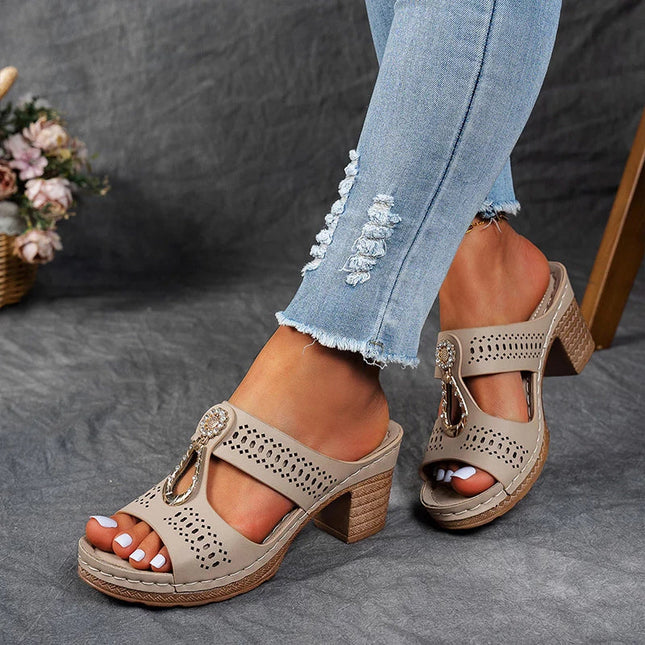 Women’s Cutout Open Toe Heeled Mules
