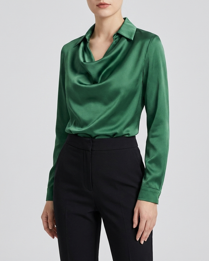 Women’s Draped Collar Satin Blouse