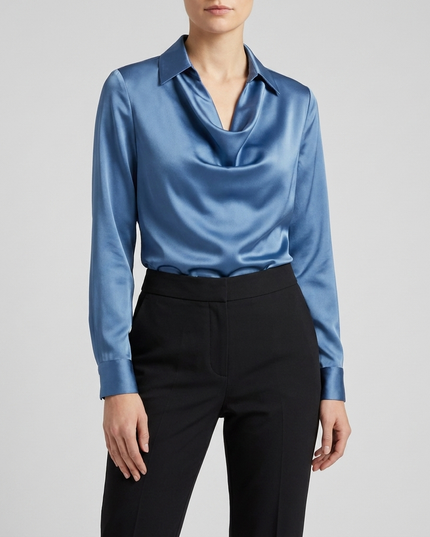 Women’s Draped Collar Satin Blouse