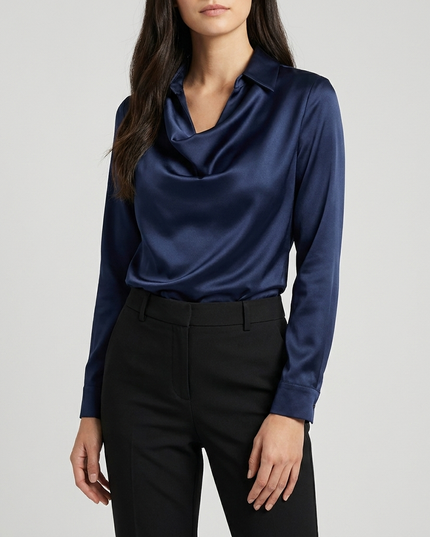 Women’s Draped Collar Satin Blouse