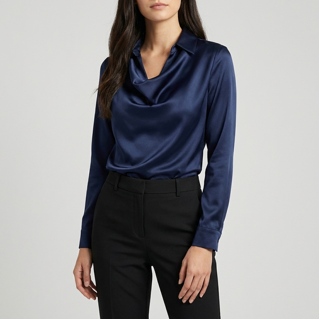 Women’s Draped Collar Satin Blouse