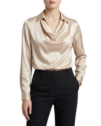 Women’s Draped Collar Satin Blouse