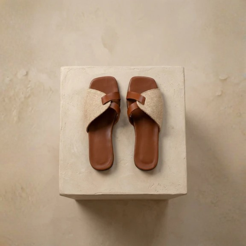 Women’s Flat Slide Sandals with Cross Straps