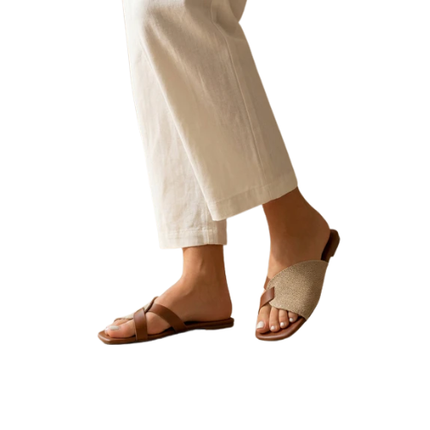 Women’s Flat Slide Sandals with Cross Straps