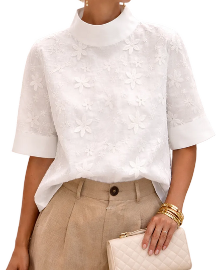 Women’s Floral Texture Mock Neck Top