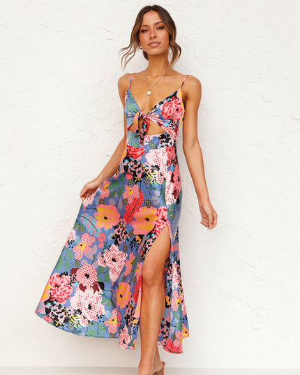 Women’s Floral Tie Front Midi Dress