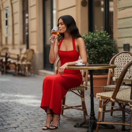 Women’s Halter Maxi Dress with Square Neckline