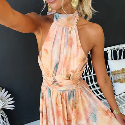 Women’s Halter Neck Printed Maxi Dress