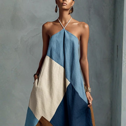 Women’s Halterneck Panel Maxi Dress