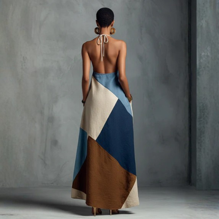 Women’s Halterneck Panel Maxi Dress