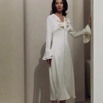 Women’s Long Sleeve Midi Dress with Ruffle Cuffs