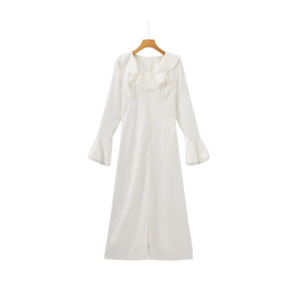 Women’s Long Sleeve Midi Dress with Ruffle Cuffs