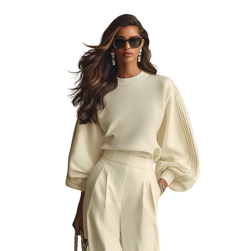 Women’s Long Sleeve Sweater and Wide Leg Trousers Set