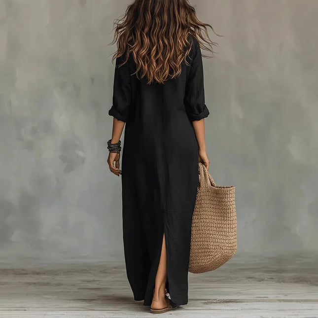 Women’s Maxi Shirt Dress with Button Front