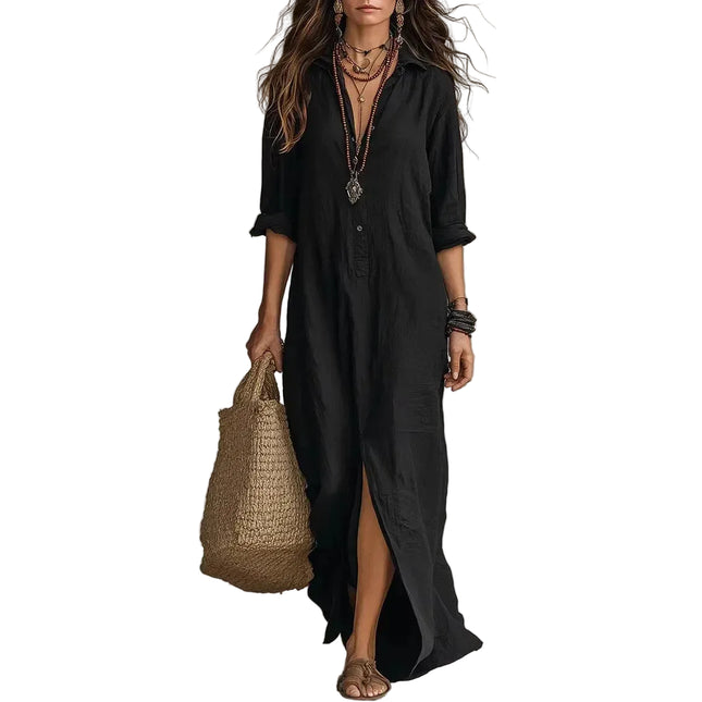 Women’s Maxi Shirt Dress with Button Front