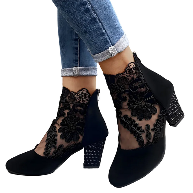 Women’s Mesh Panel Block Heel Ankle Boots