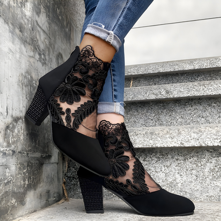Women’s Mesh Panel Block Heel Ankle Boots