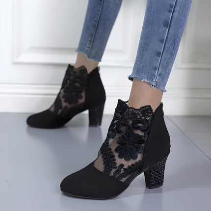 Women’s Mesh Panel Block Heel Ankle Boots