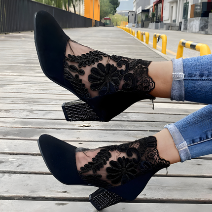 Women’s Mesh Panel Block Heel Ankle Boots