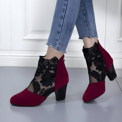 Women’s Mesh Panel Block Heel Ankle Boots