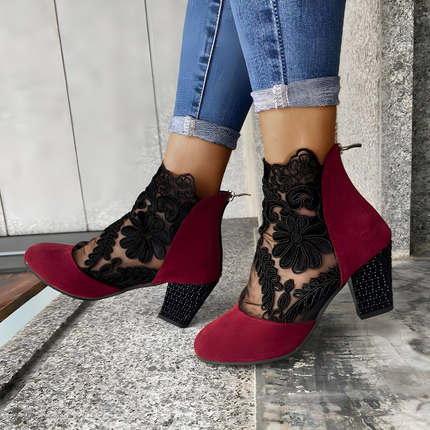 Women’s Mesh Panel Block Heel Ankle Boots