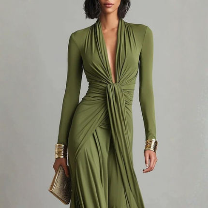 Women’s Plunge Neck Draped Maxi Dress