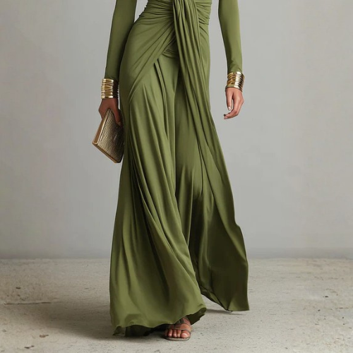 Women’s Plunge Neck Draped Maxi Dress