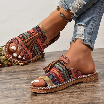 Women’s Printed Tassel Open Toe Sandals