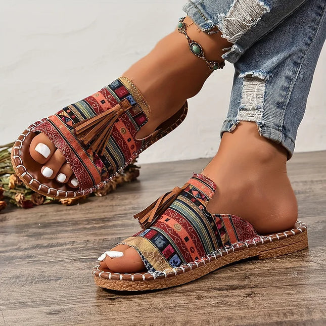 Women’s Printed Tassel Open Toe Sandals