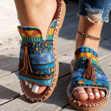 Women’s Printed Tassel Open Toe Sandals