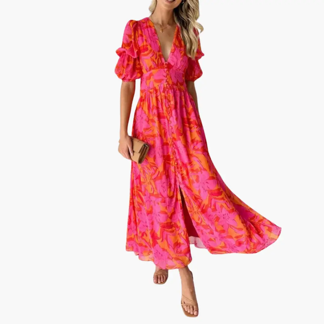 Women’s Printed V-Neck Maxi Dress