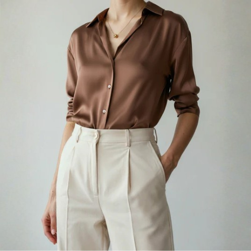 Women’s Relaxed Button-Up Blouse with Collar