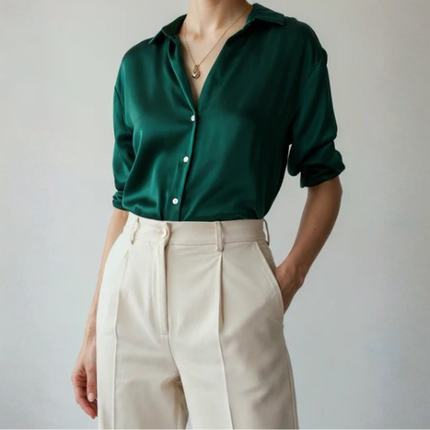 Women’s Relaxed Button-Up Blouse with Collar