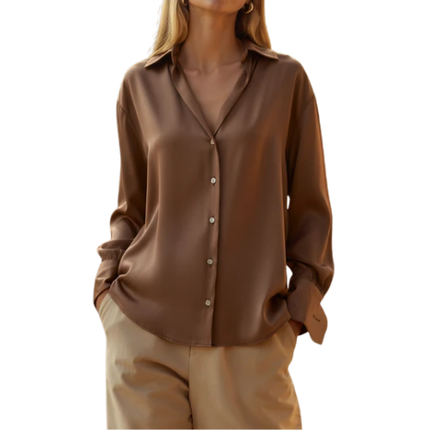 Women’s Relaxed Button-Up Blouse with Collar