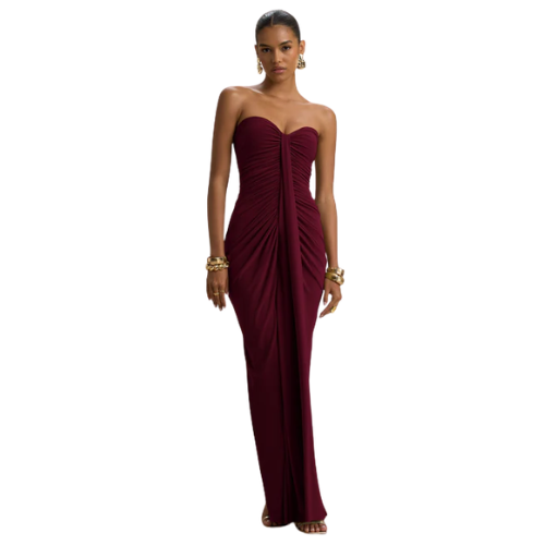 Women’s Ruched Strapless Maxi Dress