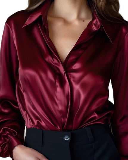 Women’s Long Sleeve Satin Button-Up Shirt